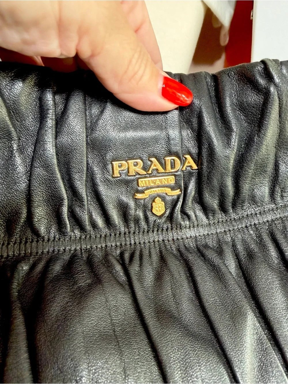 Prada 🌟 Black Runched Leather Shoulder Bag with Gold ! Offers always welcome!